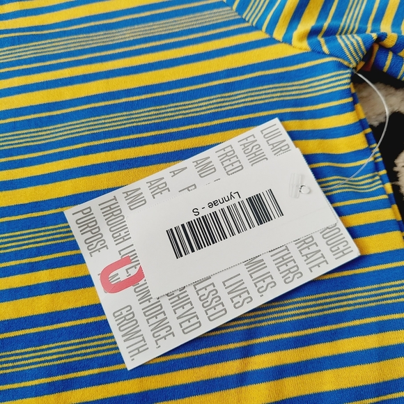 NWT LulaRoe Lynnae Blue Yellow Striped Tunic Top Long Sleeve S - Picture 5 of 7